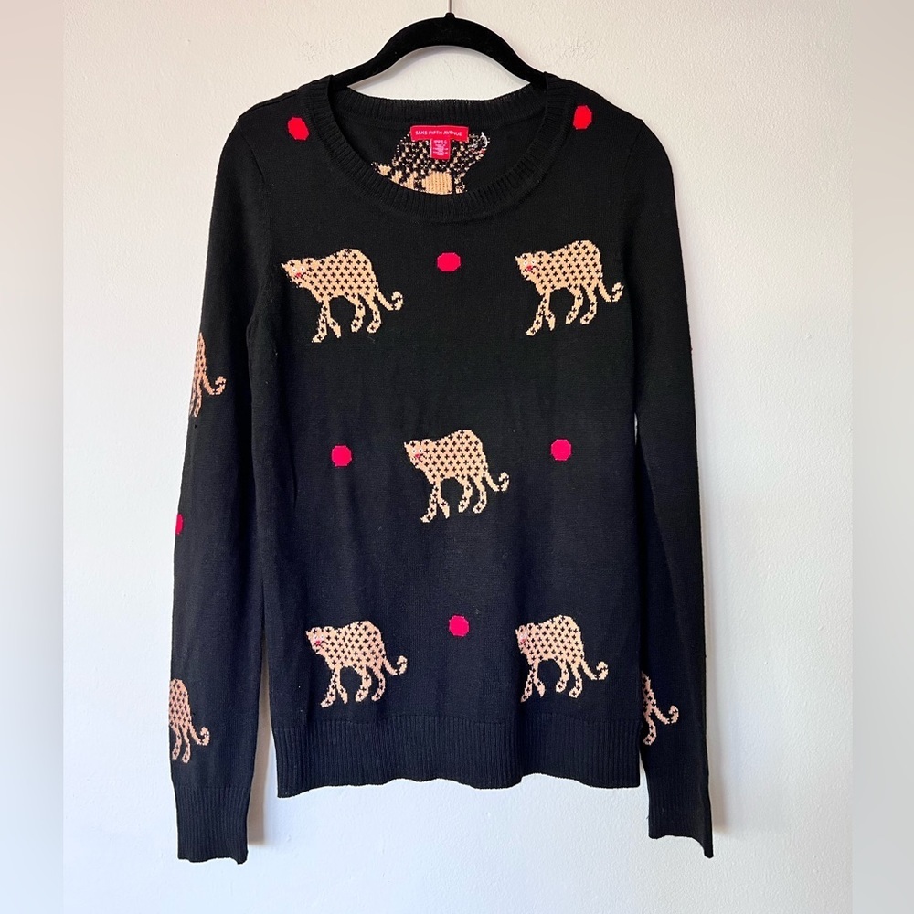 Saks Fifth Avenue Black Cheetah Printed Sweater